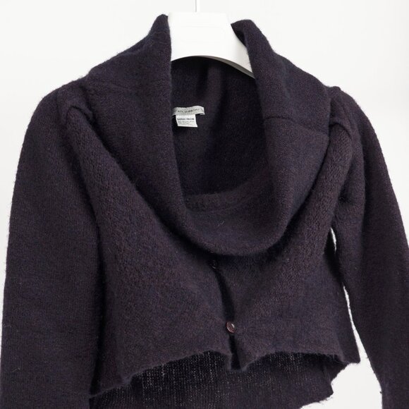 Sarah Pacini Purple Wool-Blend Knit Cowl-Neck Cropped Sweater - Picture 3 of 9